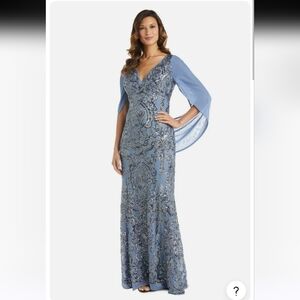 R&M RichardsWomens Long Beaded Sheer blue Wrap Gown size 8